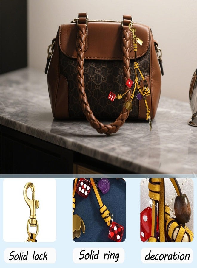 LSBDJDL Leather Keychain Dice Snail Flower And Feather Bag Charms Purse Charms Zipper Pull Handbags Accessories For Women (brown) - Image 3